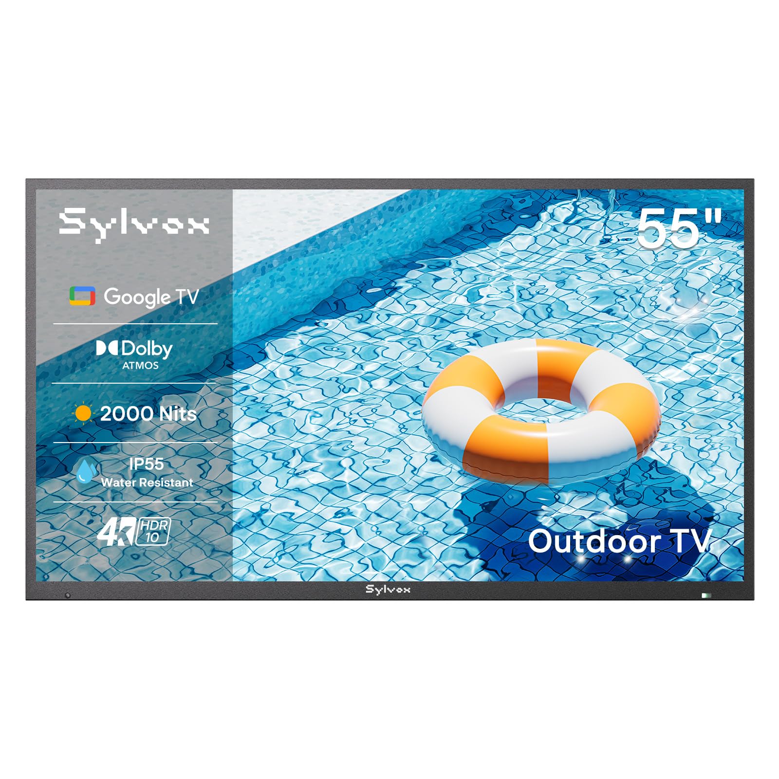 T.V SYLVOX 55 Pouces TV Extérieur, 4K UHD 2000 Nits, Smart Google